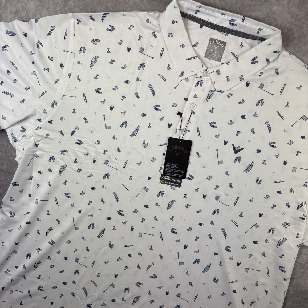 Callaway‎ Polo Shirt Mens 3XL White Stretch All Over Print Performance Golf NEW